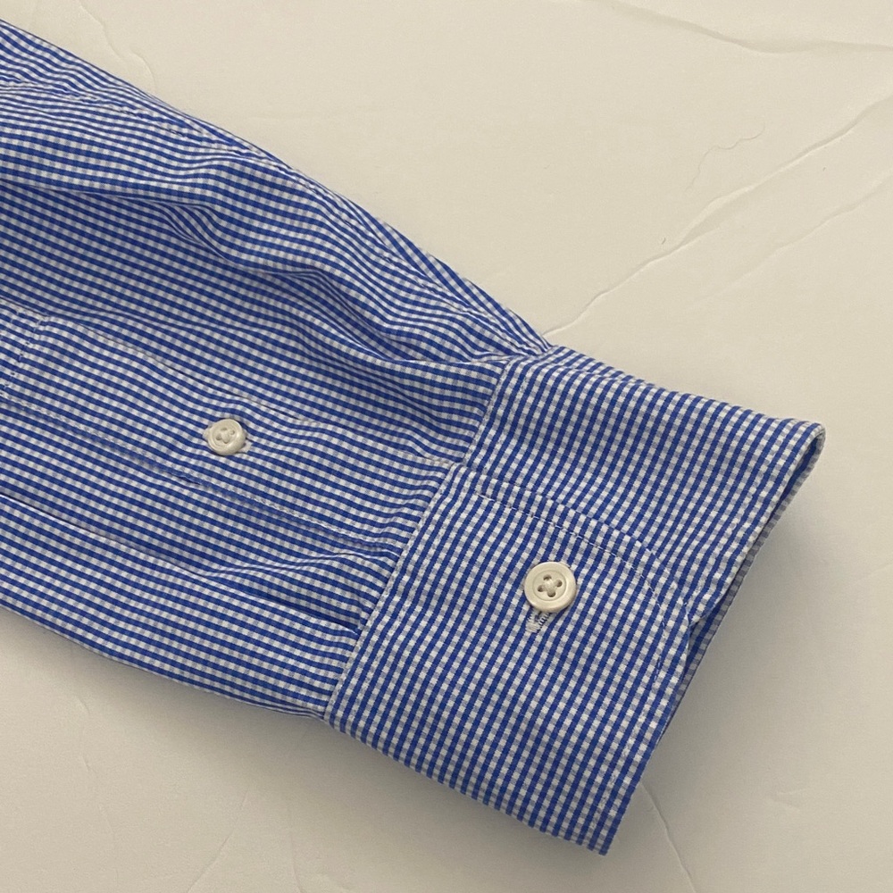 J. Crew Thompson Premium Shirting Navy Gingham Men's Shirt Sz. 17 - 17 1/2 - Picture 7 of 7